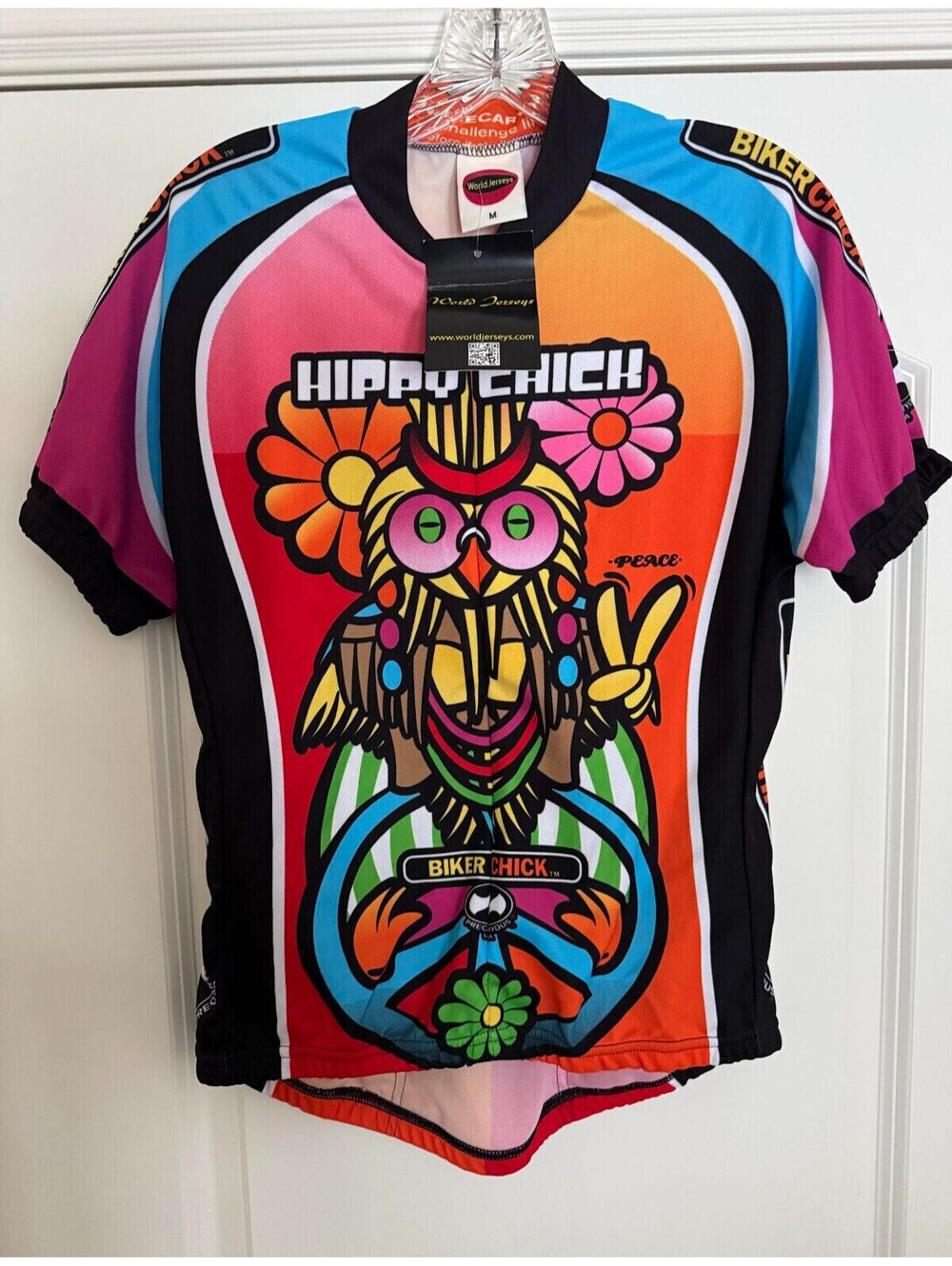 World Jerseys Hippi Chick Biker Chick 3/4 Zip Cycling Jersey Womens Size Medium